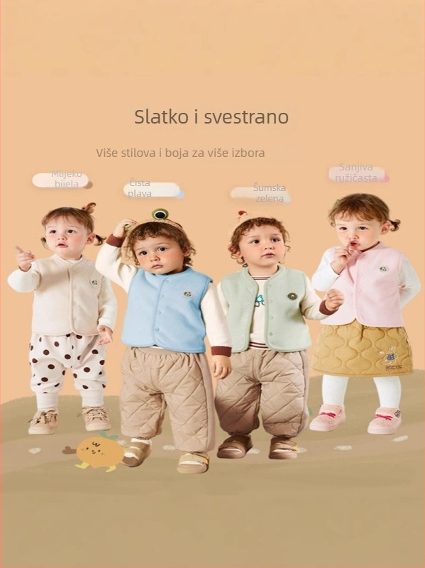 Unisex dječja vesta od baršuna s fleece podstavom, za djecu 1–3 godine, jesen, jednoredna