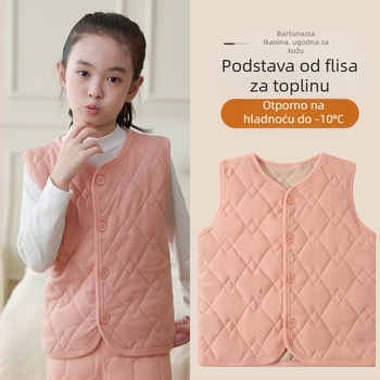 Dječja vesta s fleesom, debela, kardigan stil, mrežasti uzorak, unisex, zimi