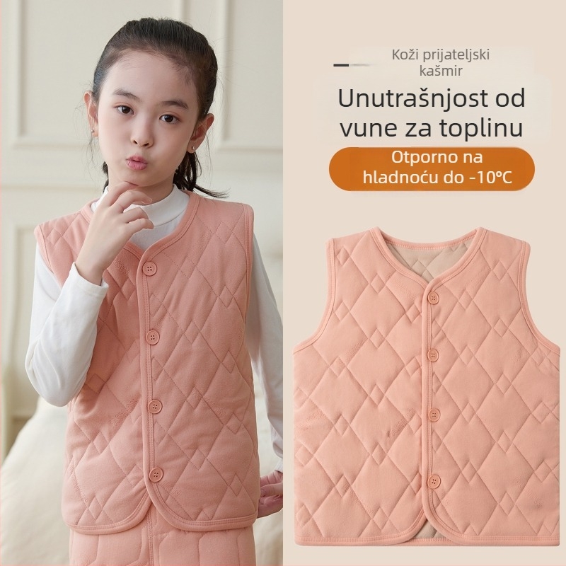 Dječja vesta s fleesom, debela, kardigan stil, mrežasti uzorak, unisex, zimi