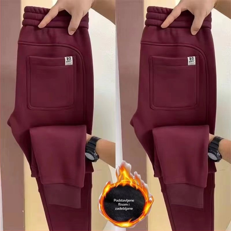 Muške hlače s flisom iznutra, debele, ravni kroj, slim-fit, zimska ležerna odjeća