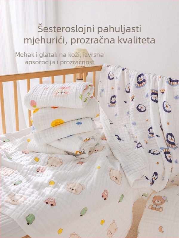 Kupaći ručnik za novorođenče – gazasta pamuk, karikatura uzorak, za novorođenčad (0–1 godina)
