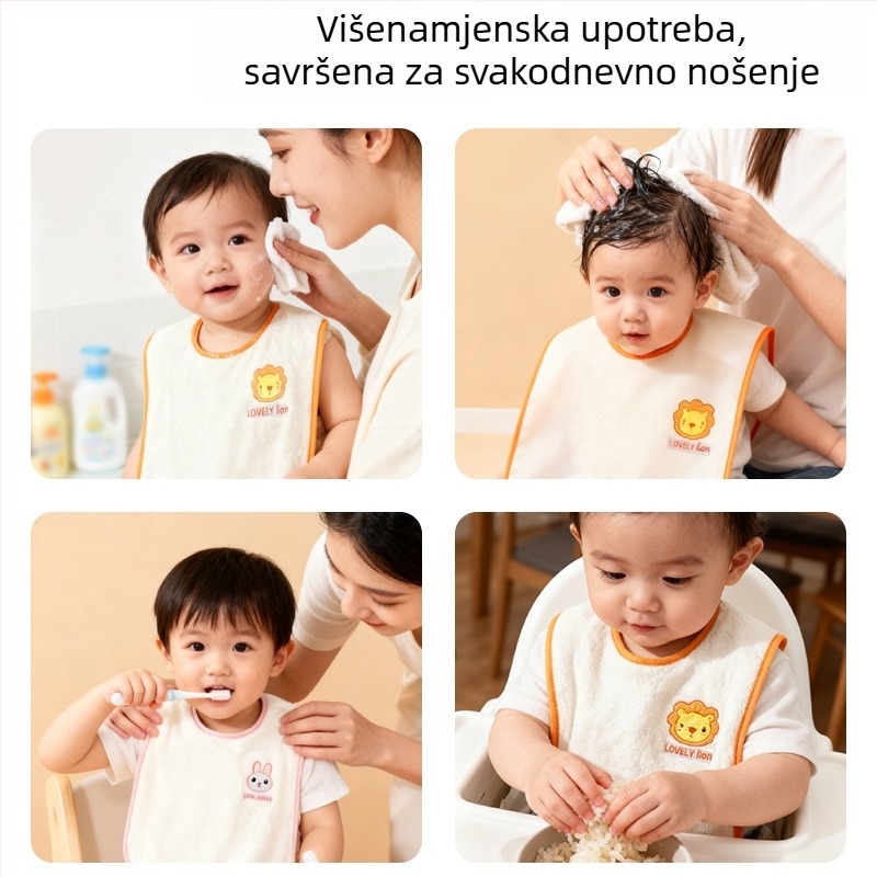 Langbainier Vodootporni bib za bebe i djecu - Coral fleece, Cartoon uzorak, uzrast 3-8 godina