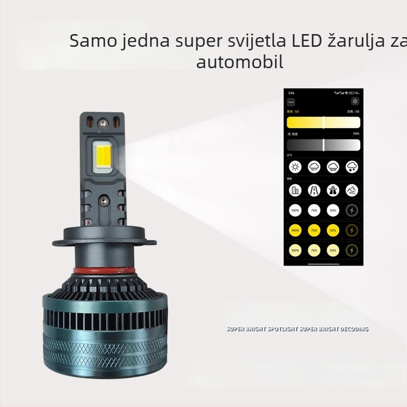 Automobilske LED prednje lampe – visoka snaga, upravljanje putem aplikacije temperature boje, trobojni LED, 170W, 12V, 18000 lm, IP67, 30.000 sati