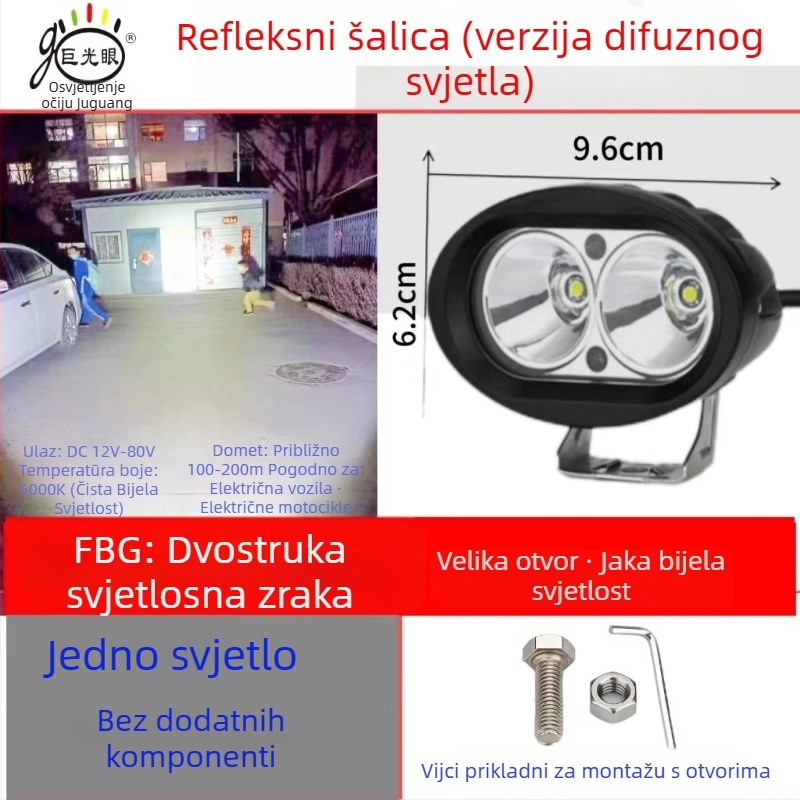 LED prednja svjetiljka za električni skuter i tricikl, 15W, 12–80V univerzalno, kućište od aluminija die-cast, vodootporno