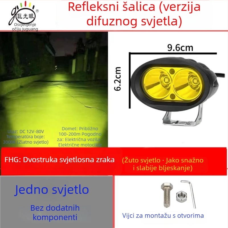 LED prednja svjetiljka za električni skuter i tricikl, 15W, 12–80V univerzalno, kućište od aluminija die-cast, vodootporno