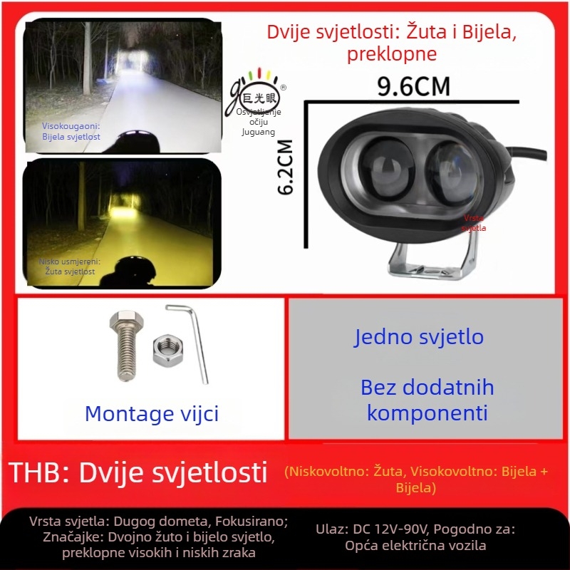 LED prednja svjetiljka za električni skuter i tricikl, 15W, 12–80V univerzalno, kućište od aluminija die-cast, vodootporno