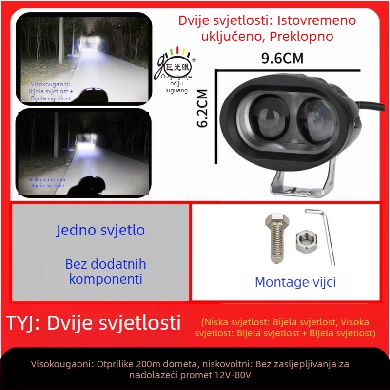 LED prednja svjetiljka za električni skuter i tricikl, 15W, 12–80V univerzalno, kućište od aluminija die-cast, vodootporno