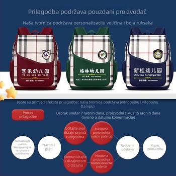 Ruksak za vrtić, platneni, unisex, prozračan, naramenice s zračnim jastukom, podstava od poliestera, karirani uzorak