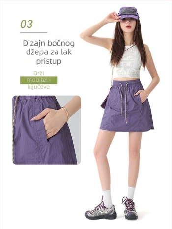 Nova ženska radna suknja-hlače – ljeto, brzo sušeći Ice Silk, visokim strukom, A-linija, udoban slobodan kroj