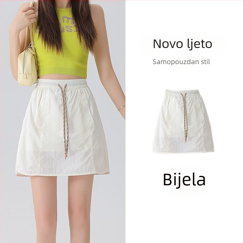 Nova ženska radna suknja-hlače – ljeto, brzo sušeći Ice Silk, visokim strukom, A-linija, udoban slobodan kroj