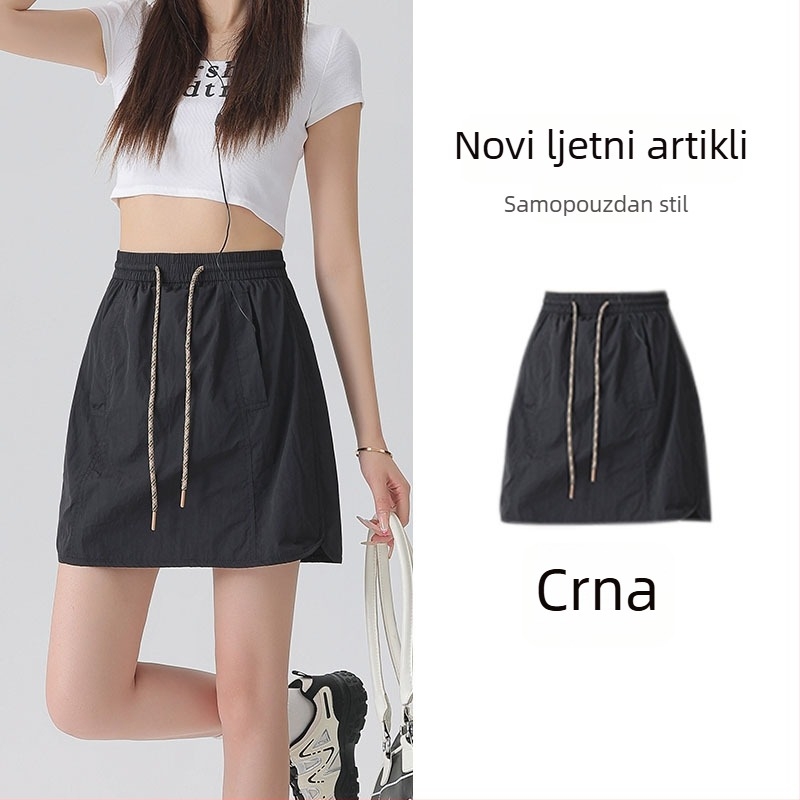 Nova ženska radna suknja-hlače – ljeto, brzo sušeći Ice Silk, visokim strukom, A-linija, udoban slobodan kroj