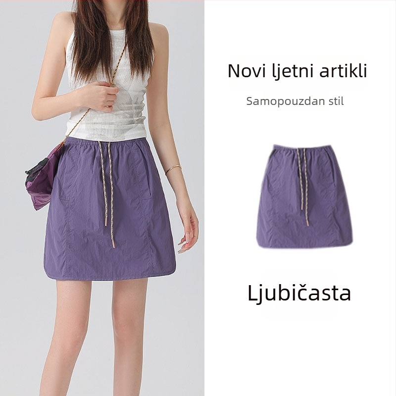 Nova ženska radna suknja-hlače – ljeto, brzo sušeći Ice Silk, visokim strukom, A-linija, udoban slobodan kroj