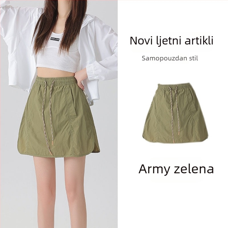 Nova ženska radna suknja-hlače – ljeto, brzo sušeći Ice Silk, visokim strukom, A-linija, udoban slobodan kroj