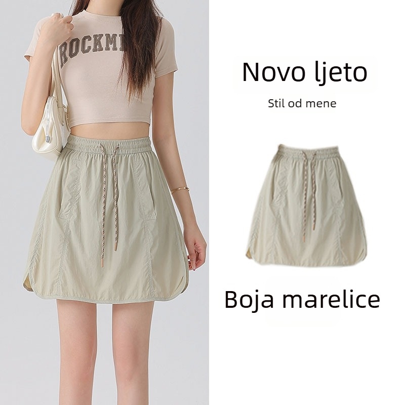 Nova ženska radna suknja-hlače – ljeto, brzo sušeći Ice Silk, visokim strukom, A-linija, udoban slobodan kroj