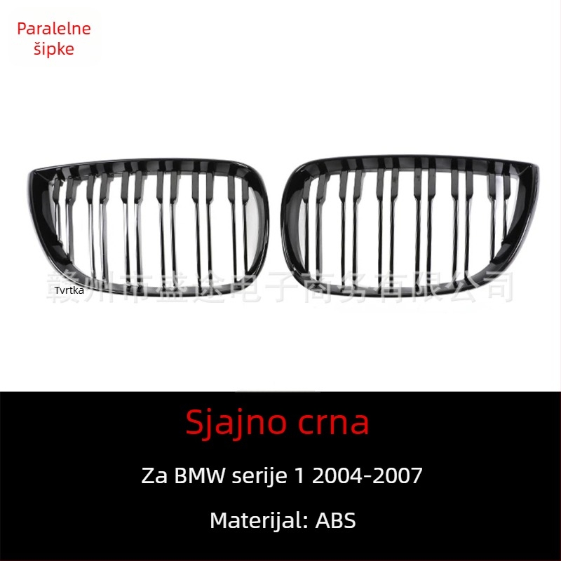 BMW 1 Series E81/E87 prednja dvostruka grila – ABS plastika, ugradnja u srednji dio prednje maske, 2004-2007