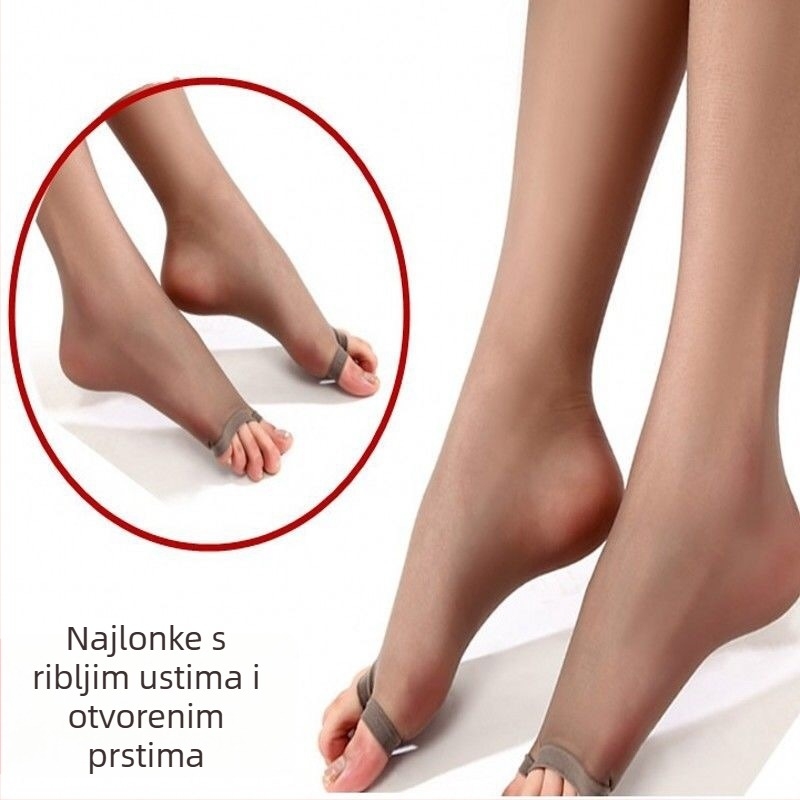Čarape s otvorenim međunožjem, ultra tanke 5D, jednofarbni uzorak, smjesa elastana