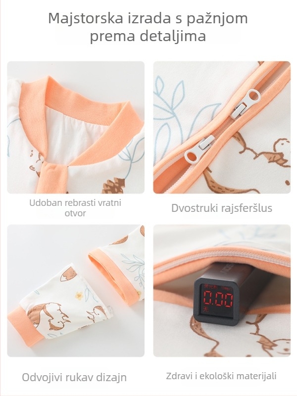 Duudu dvostruki dječji spavaći vreća za bebe, 80 cm duljine, vanjska i podstava 100% pamuk, metalni zatvarač, pogodna za proljeće i jesen, odvojive rukave