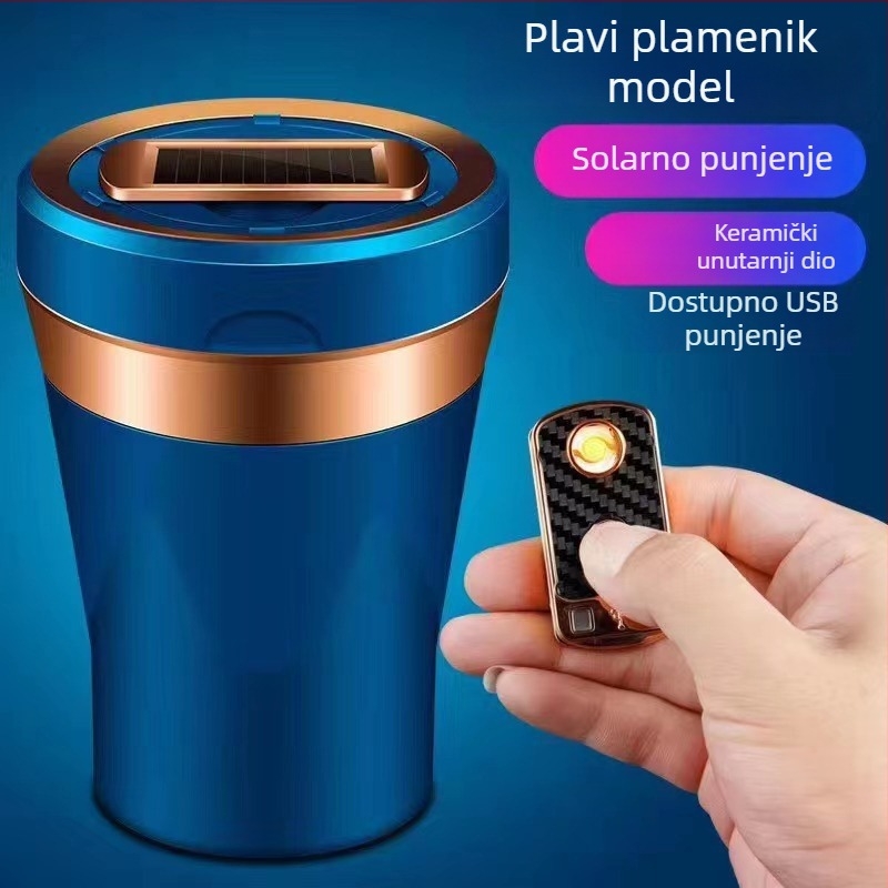Auto pepeljara, visi na zračnom izljevu, s poklopcem i LED svjetlom, universalno; keramika; model 290; težina 280 g; lijevanje