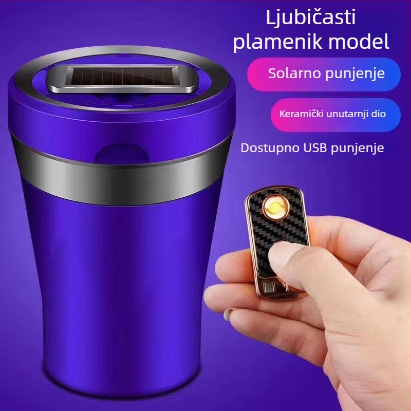Auto pepeljara, visi na zračnom izljevu, s poklopcem i LED svjetlom, universalno; keramika; model 290; težina 280 g; lijevanje