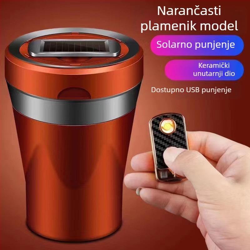 Auto pepeljara, visi na zračnom izljevu, s poklopcem i LED svjetlom, universalno; keramika; model 290; težina 280 g; lijevanje