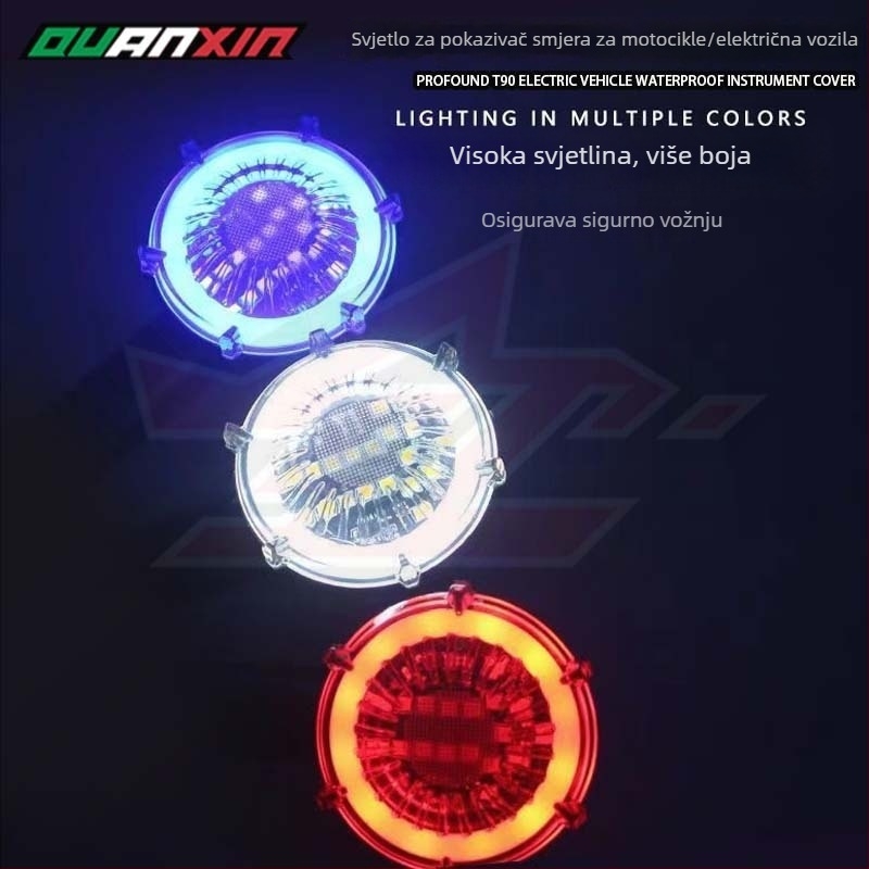 Univerzalna LED signalizacija za motocikl i električno vozilo – okrugli dizajn, 12V, LED, višebojna (bijela/plava/crvena), trajanje 30.000 sati