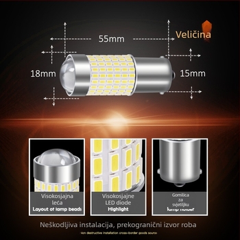 1156-3014-144 LED automobilska žarulja za skretanje, stražnje svjetlo i dnevno svjetlo – 8.1W, 12–24V DC, 3014 SMD, 6000–7000K