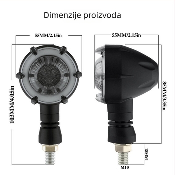 Motociklistički LED rotirajući sekvencijalni pokazivač smjera, 12V univerzalno, model D-174 (ABS kućište + LED 6626)