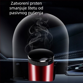 Metalni auto pepelnjak s LED, okrugli preklopni poklopac, potpuno zatvoren, pogodan za prilagodbu logotipa