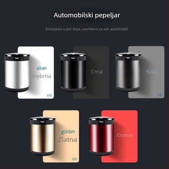 Metalni auto pepelnjak s LED, okrugli preklopni poklopac, potpuno zatvoren, pogodan za prilagodbu logotipa