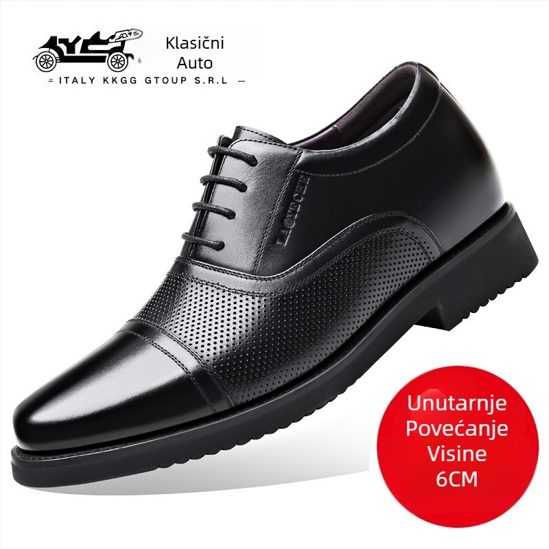 Kožne cipele za muškarce - gornji sloj od kravlje kože, gumeni potplat, za isticanje visine, poslovni stil
