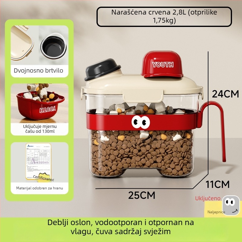 Kontejner za hranu za kućne ljubimce — zapečaćen, otporan na vlagu, plastičan, 1600 ml, za mačke i pse