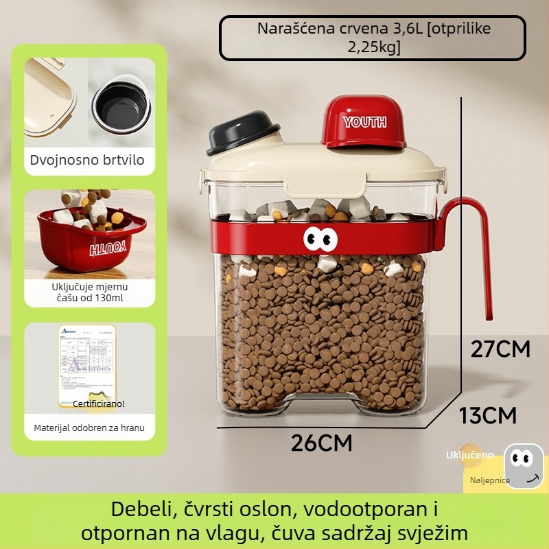 Kontejner za hranu za kućne ljubimce — zapečaćen, otporan na vlagu, plastičan, 1600 ml, za mačke i pse