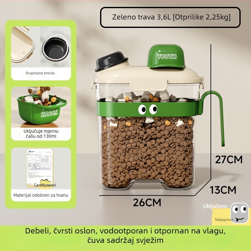 Kontejner za hranu za kućne ljubimce — zapečaćen, otporan na vlagu, plastičan, 1600 ml, za mačke i pse