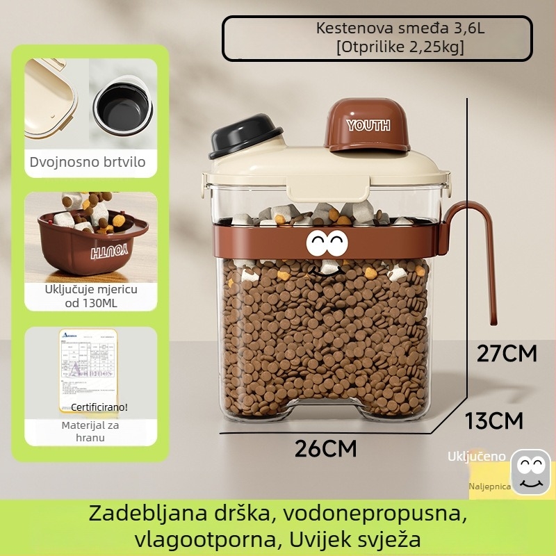 Kontejner za hranu za kućne ljubimce — zapečaćen, otporan na vlagu, plastičan, 1600 ml, za mačke i pse