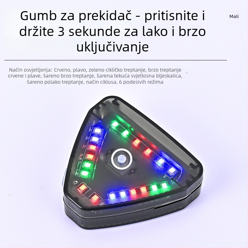 Bežično solarno navigacijsko svjetlo za automobile i motocikle s LED migom upozorenja na sudar iza — 5W, 12V, 0.5A, Model: Solar Triangle Light, Materijal: ABS, Ljepljiva ugradnja