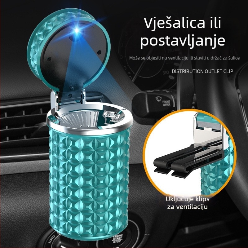 Automobilska pepeljara s metalnom konstrukcijom, brend Perfect Music, model 013, biomimikri proizvodnja, pogodno za dom i automobil