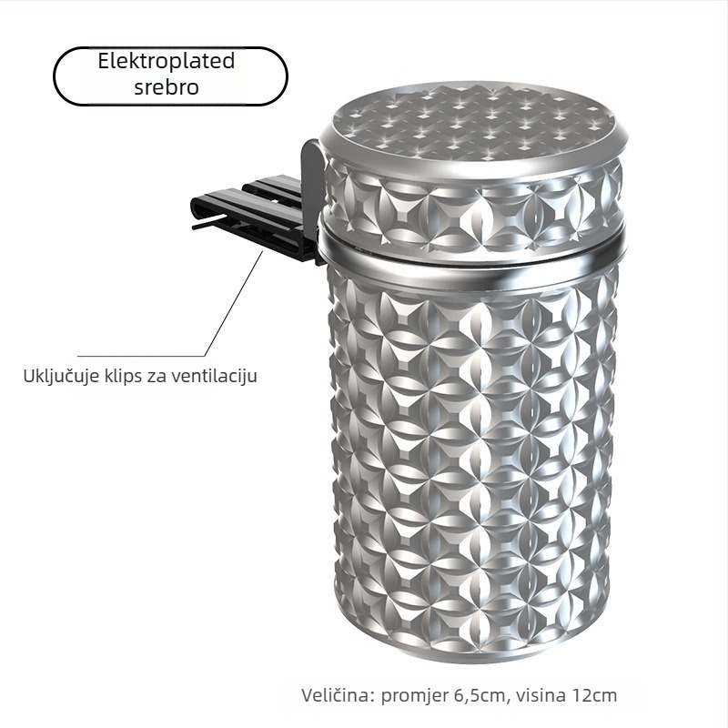 Automobilska pepeljara s metalnom konstrukcijom, brend Perfect Music, model 013, biomimikri proizvodnja, pogodno za dom i automobil