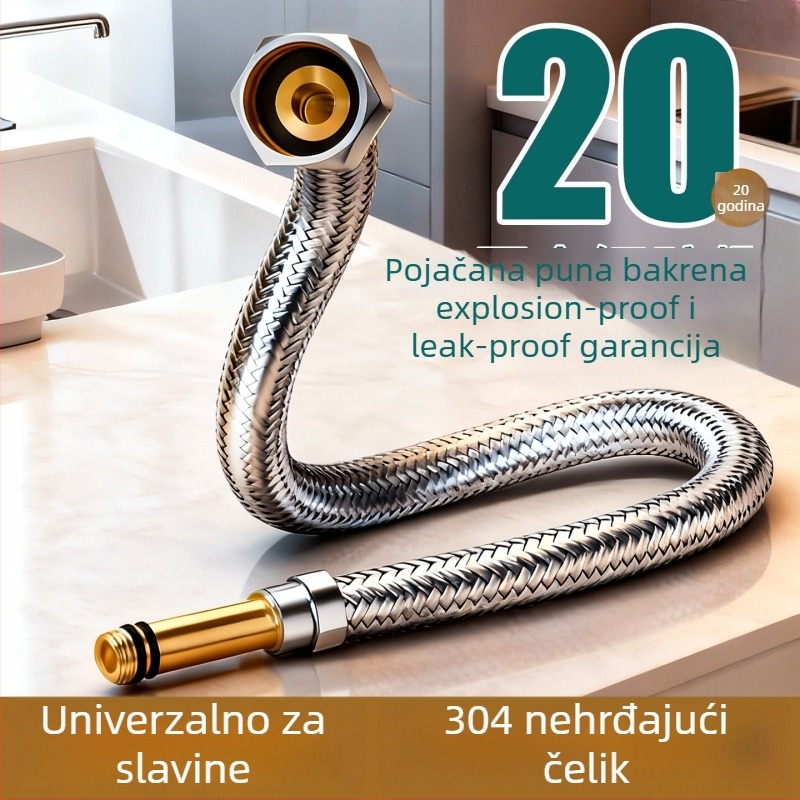 Crijevo za tuš od nehrđajućeg čelika 304, otporno na eksploziju, univerzalno za toplu i hladnu vodu, 1,6 MPa, 0–100 °C, nepropusno