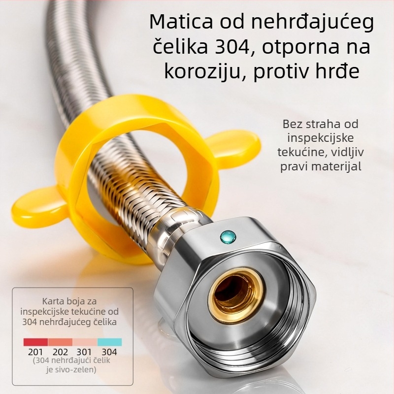 Crijevo za tuš od nehrđajućeg čelika 304, otporno na eksploziju, univerzalno za toplu i hladnu vodu, 1,6 MPa, 0–100 °C, nepropusno