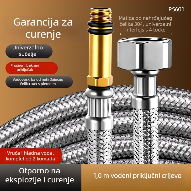 Crijevo za tuš od nehrđajućeg čelika 304, otporno na eksploziju, univerzalno za toplu i hladnu vodu, 1,6 MPa, 0–100 °C, nepropusno