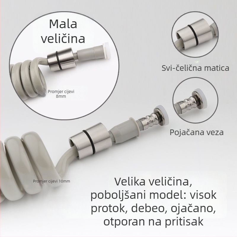 Toaletni sprej s teleskopskim crijevom i oprugom — model: Spring tube; materijal: kompozitni materijali; ugradnja: vijčana; radni tlak: normalan; stil: moderni minimalizam