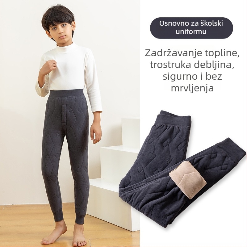 Sezonski termalni set za dječju školsku uniformu: hlače s flisom i jakna od poliestera, zimska odjeća, visokim strukom, 60% poliestera