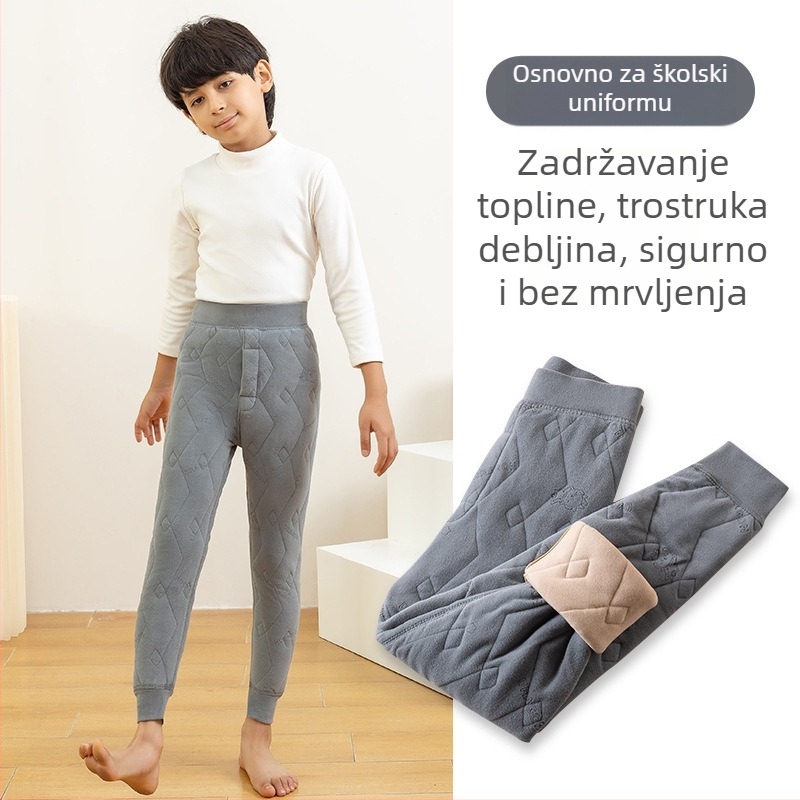 Sezonski termalni set za dječju školsku uniformu: hlače s flisom i jakna od poliestera, zimska odjeća, visokim strukom, 60% poliestera