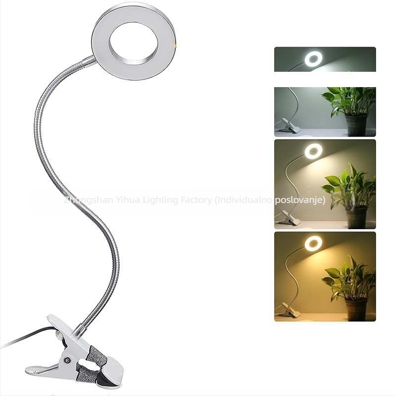LED stolna lampa s klipsom, zaštita očiju, USB napajanje, CRI ≥90, metalno sjenilo, prekidač na gumb, moderan minimalistički dizajn