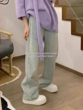 Traperice: visoki struk, ravni kroj - denim, pamuk, bez elastanosti (visoki struk; ravni kroj; denim; pamuk; bez elastanosti)