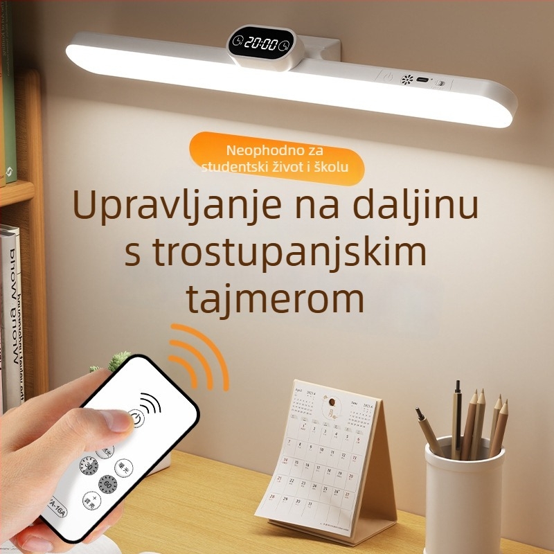 LED noćna lampa s satom i magnetskim držačem, USB napajanje, daljinski upravljač, zaštita očiju, moderni minimalistički stil