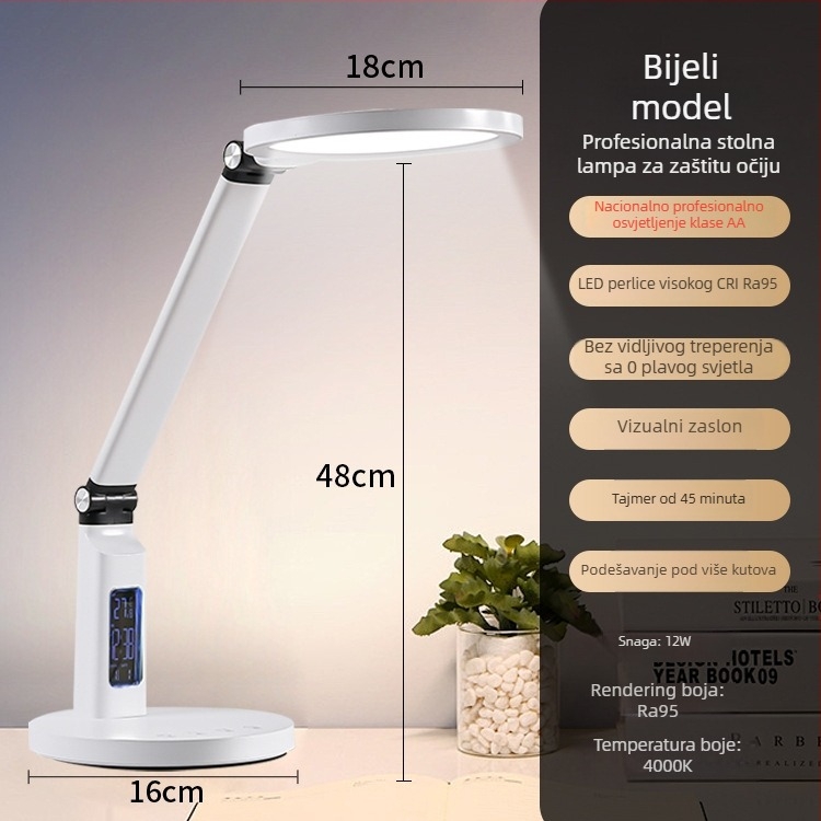 Stolna lampa za učenje s zaštitom očiju, 18W, CRI ≥95, pametno upravljanje, ugrađena litijska baterija