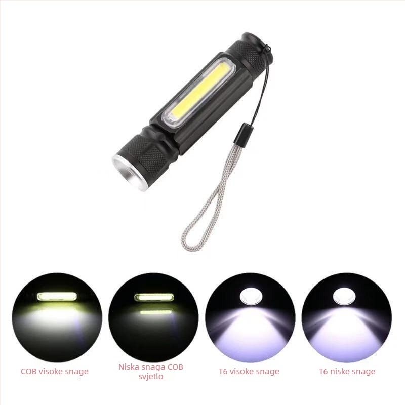 LED svjetiljka s teleskopskim fokusom i magnetom, USB punjenje, aluminijska legura kućišta, ugrađena 18650 baterija, 5W, domet do 500 m
