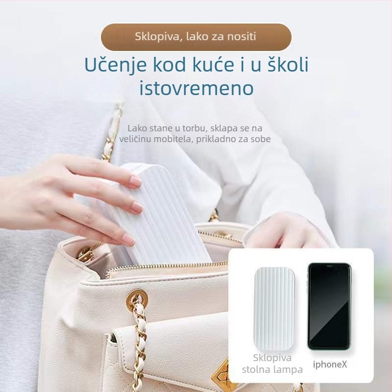 Sklopiva prijenosna LED stolna lampa za zaštitu očiju, dodirni prekidač, ugrađena punjiva baterija, dvostruko napajanje