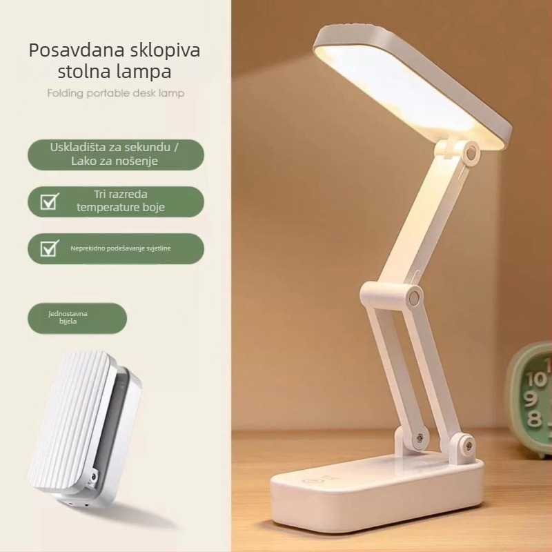 Sklopiva prijenosna LED stolna lampa za zaštitu očiju, dodirni prekidač, ugrađena punjiva baterija, dvostruko napajanje